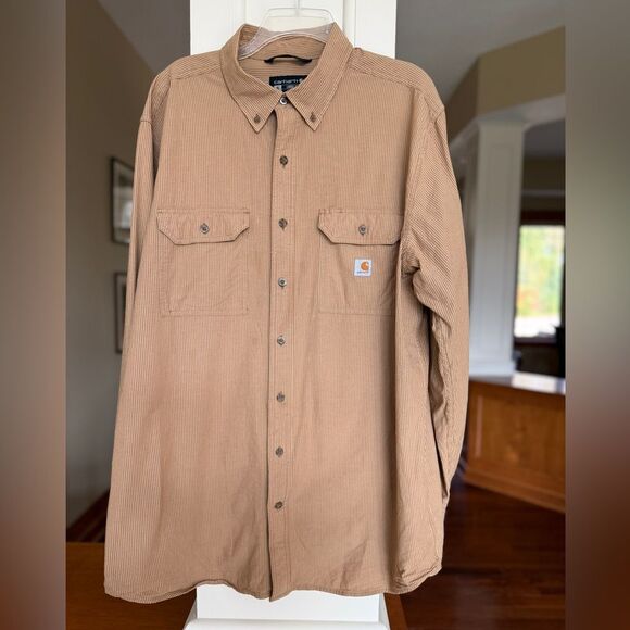 Carhartt Men’s Brown Striped XL Tall Shirt Button Front. - Picture 1 of 8
